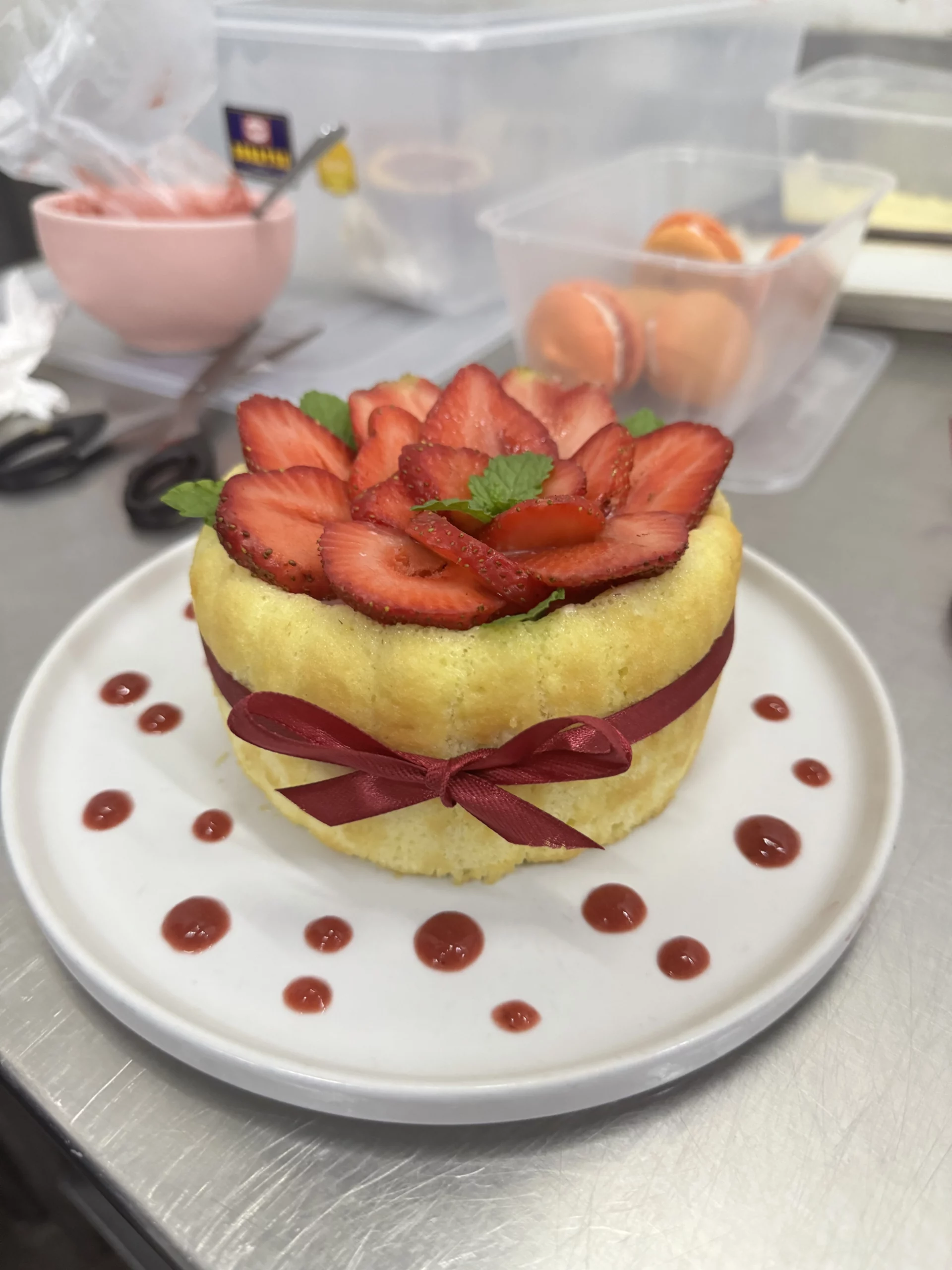 lombok-strawberry-charlotte-plated Strawberry charlotte dessert plated with local fruit — Lombok island resort